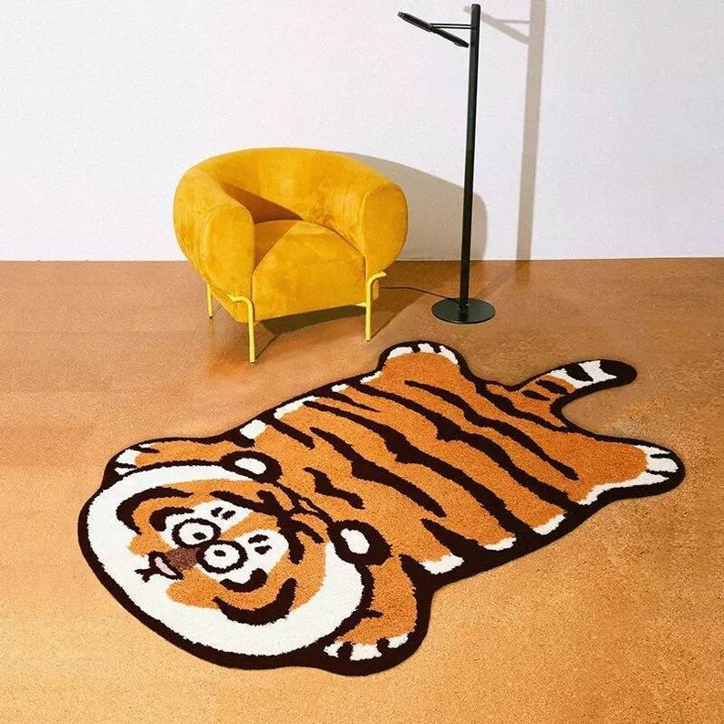 Tiger Rug Cute Tiger Print Rug Home Living Room Rug Animal Etsy