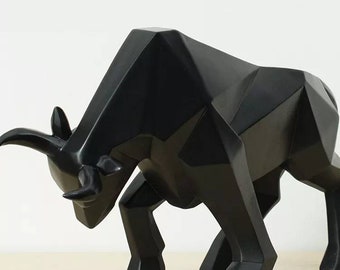 Bull Sculpture, Geometric Bull Sculpture, Black Bull Figurine, Bull Art Statue, Bullfighting Gift, Abstract Animal Ornaments, Home Decor Art