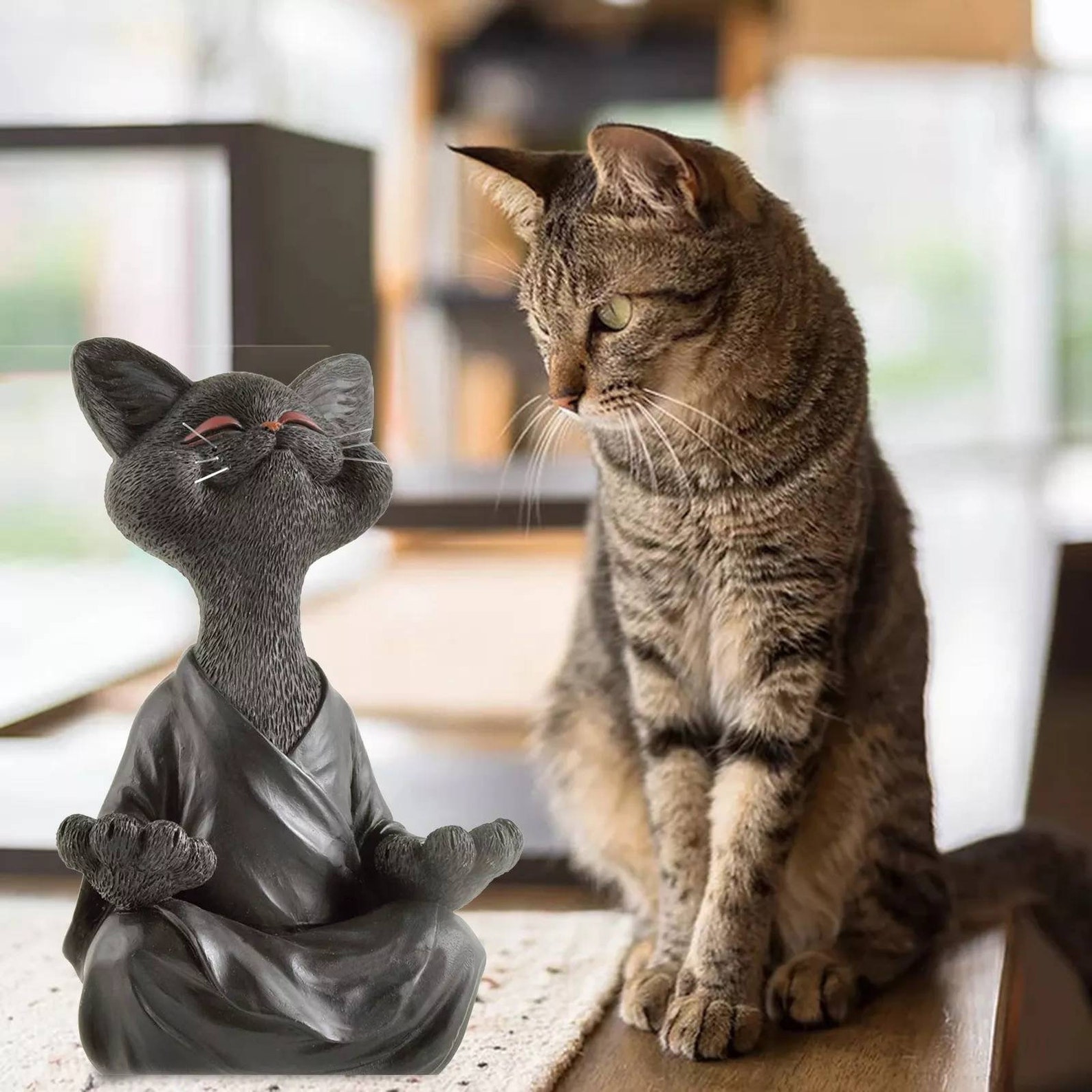 Black Buddha Cat Statue Meditating Cat Sculpture Gift for | Etsy