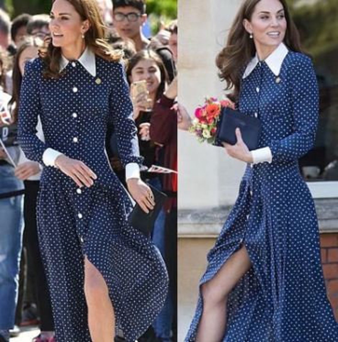 Kate Middleton Polka Dot Dress Duchess of Cambridge Navy White | Etsy