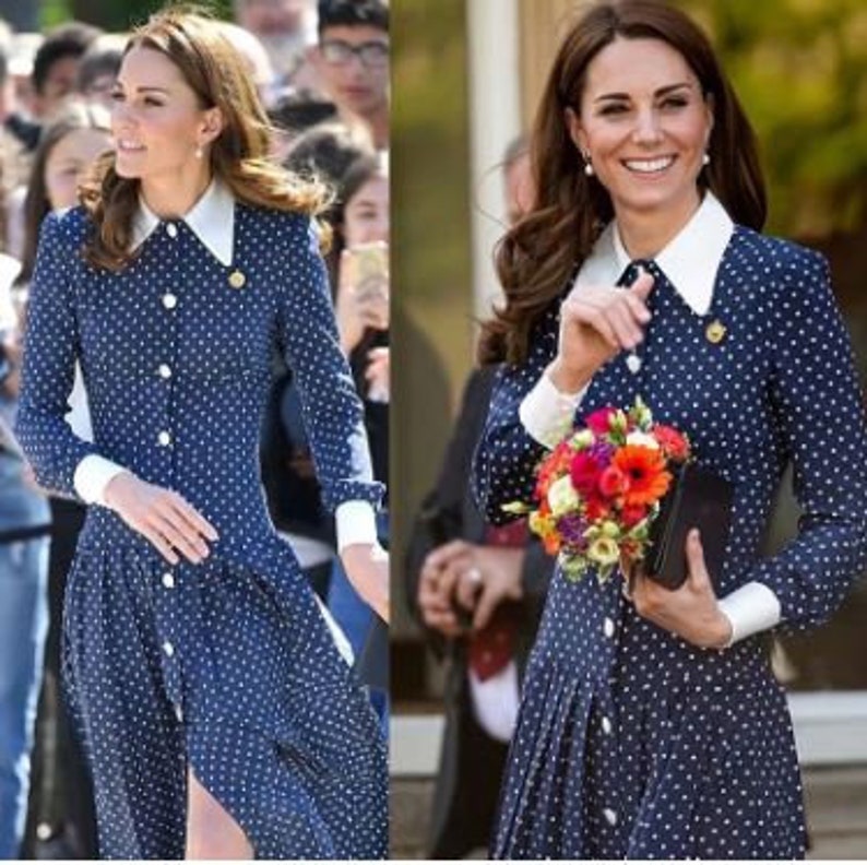 Kate Middleton Polka Dot Dress Duchess of Cambridge Navy White | Etsy