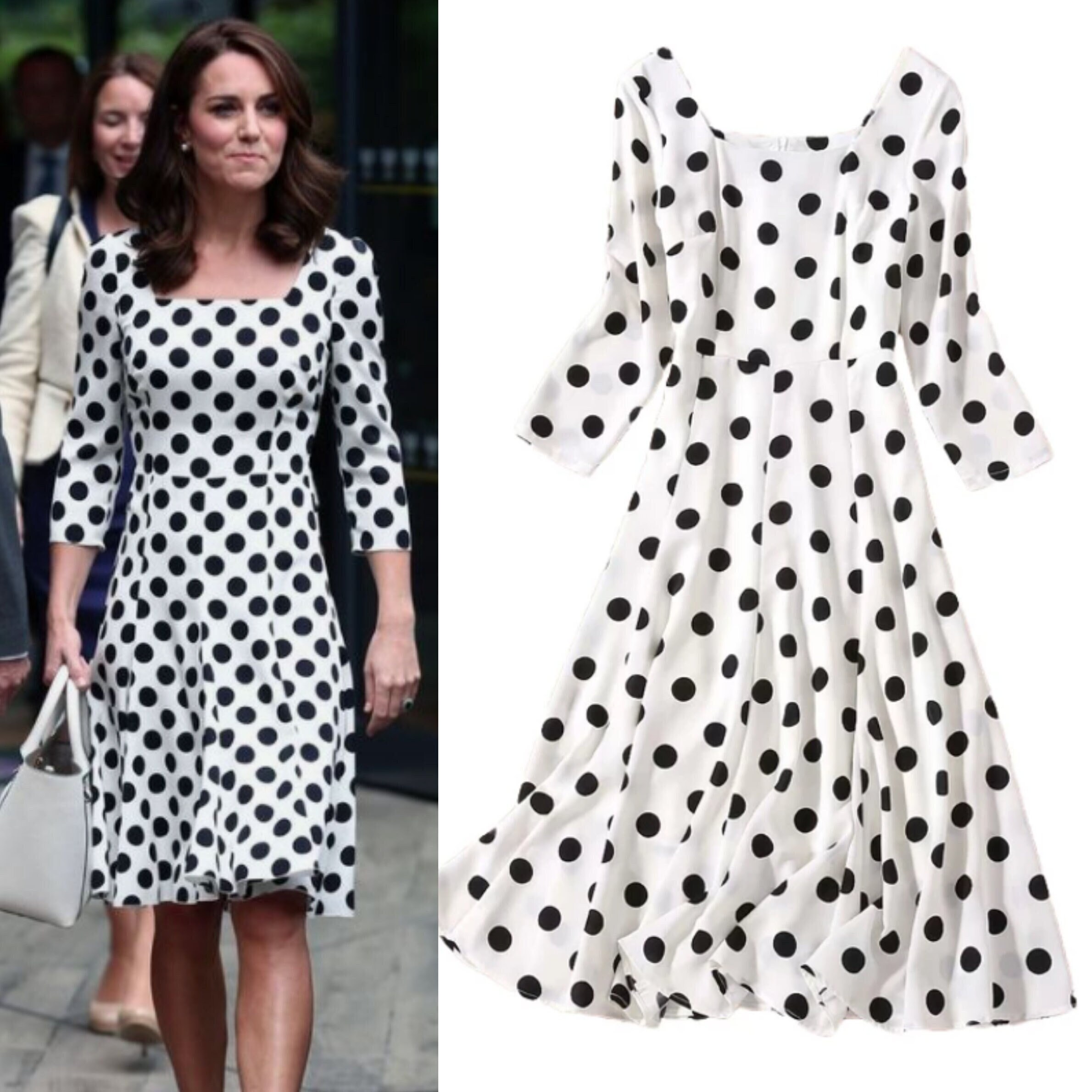 kate middleton black and white polka dot dress