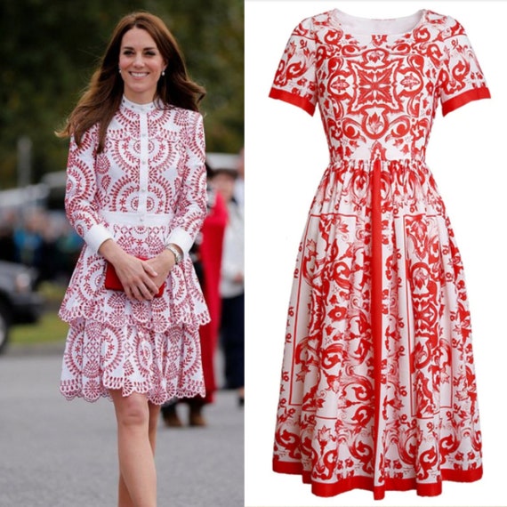 Kate Middleton Dress Summer Red White Indian Pattern Boho | Etsy