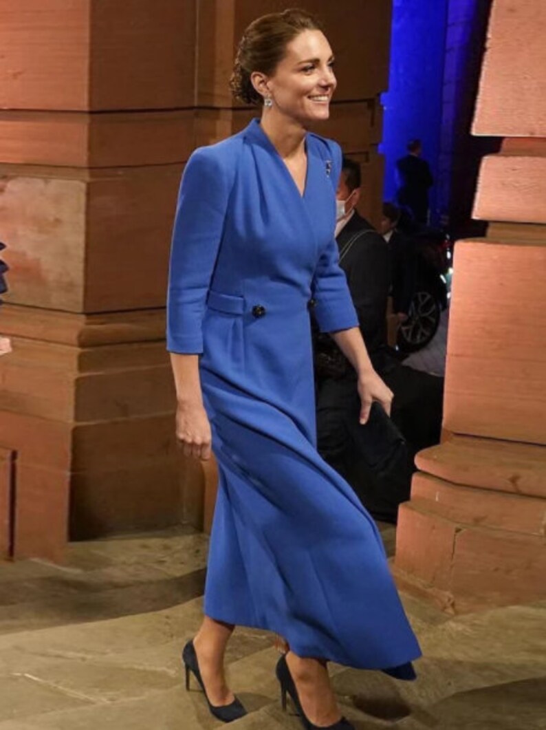 Kate Middleton Royal Blue Coat Dress Occasion Maxi Dress Etsy UK