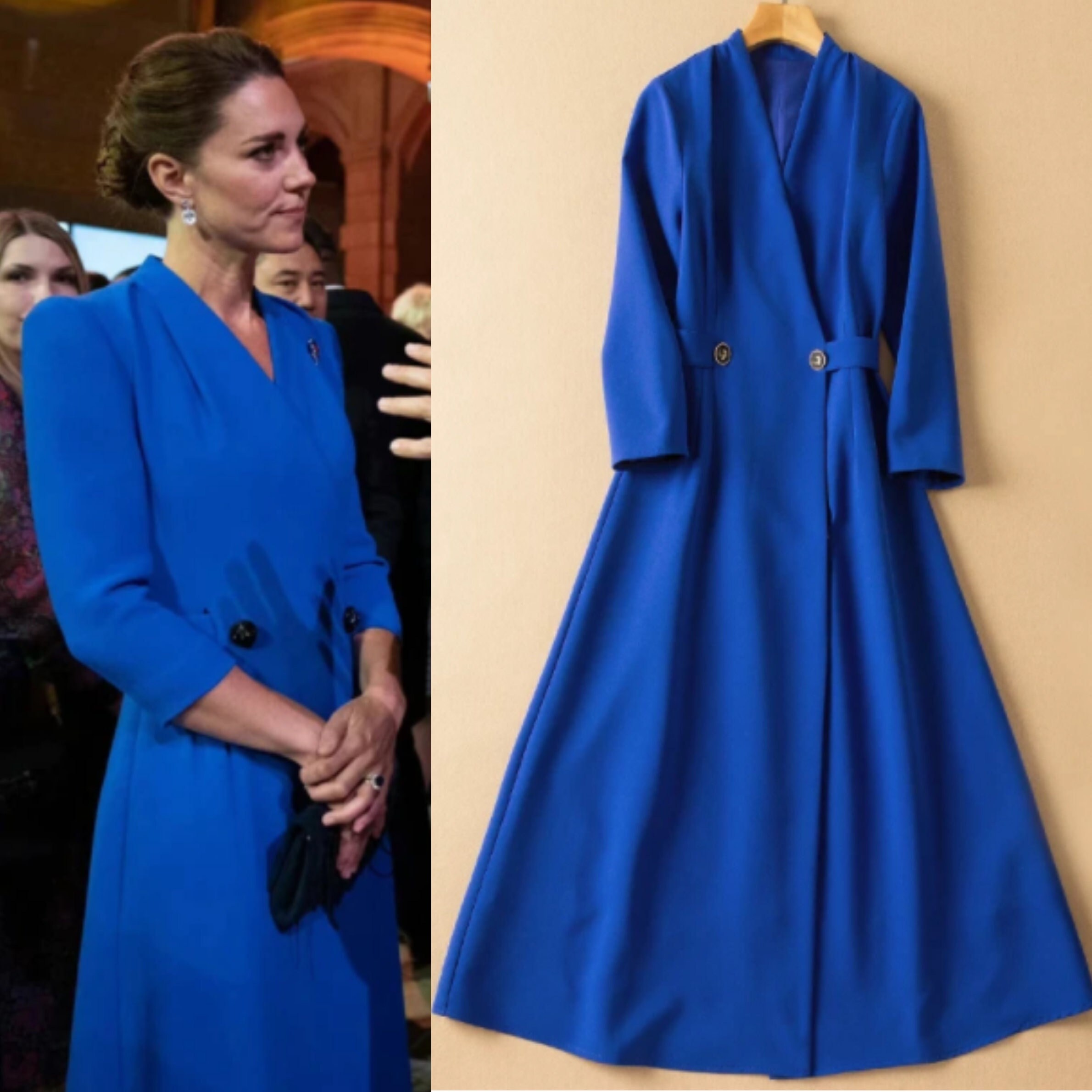 Kate Middleton Royal Blue Coat Dress Occasion Maxi Dress Etsy UK
