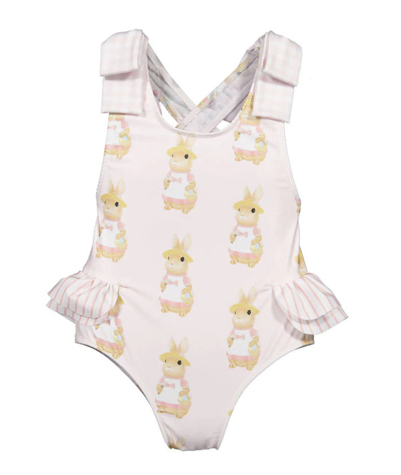 Girls Rabbit Print Swimming Costume Ruffle Baby Pink Blue | Etsy