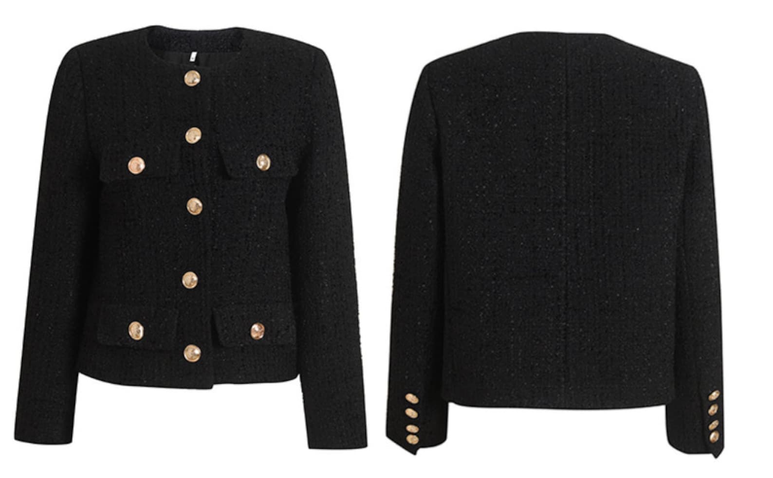 Kate Middleton Style Black Tweed Boucle Jacket Blazer Gold Etsy
