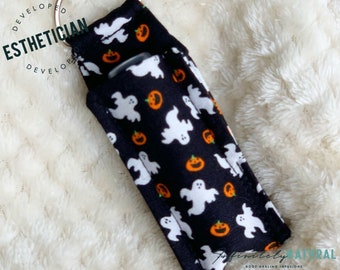 Ghosts and Pumpkins Print - Lip Balm Fob ONLY - Handmade - Cotton Fabric - Limited Stock Prints - (may vary from picture)