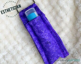 Popping Purple Glitter Print - Lip Balm Fob ONLY - Handmade - Cotton Fabric - Limited Stock Prints - (may vary from picture)