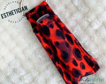 Leopard - Red and Black Print - Lip Balm Fob ONLY - Handmade - Cotton Fabric - Limited Stock Prints - (may vary from picture)