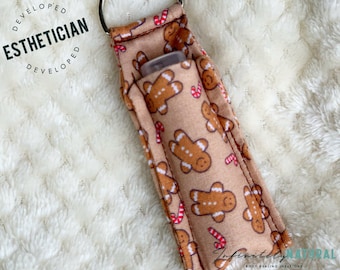 Gingerbread Men Print - Lip Balm Fob ONLY - Handmade - Cotton Fabric - Limited Stock Prints - (may vary from picture)