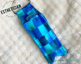 Checkered Teals Print - Lip Balm Fob ONLY - Handmade - Cotton Fabric - Limited Stock Prints - (may vary from picture)