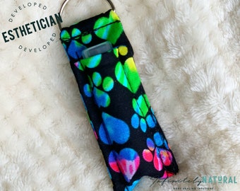 Rainbow Colored Dog Paw Print - Lip Balm Fob ONLY - Handmade - Cotton Fabric - Limited Stock Prints - (may vary from picture)