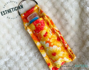 Orange and Yellow Flowers Print - Lip Balm Fob ONLY - Handmade - Cotton Fabric - Limited Stock Prints - (may vary from picture)