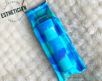 Blues and Aquas Checkered Print - Lip Balm Fob ONLY - Handmade - Cotton Fabric - Limited Stock Prints - (may vary from picture)