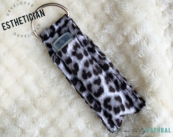 Leopard - Black and Gray Print - Lip Balm Fob ONLY - Handmade - Cotton Fabric - Limited Stock Prints - (may vary from picture)