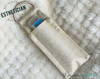 Beige and Gold Glitter Print - Lip Balm Fob ONLY - Handmade - Cotton Fabric - Limited Stock Prints - (may vary from picture)
