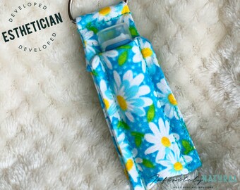Daisies on Aqua Print - Lip Balm Fob ONLY - Handmade - Cotton Fabric - Limited Stock Prints - (may vary from picture)