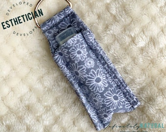 Gray with White Flowers Print - Lip Balm Fob ONLY - Handmade - Cotton Fabric - Limited Stock Prints - (may vary from picture)