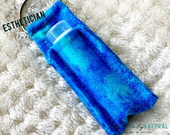 Blues and Aquas Glitter Print - Lip Balm Fob ONLY - Handmade - Cotton Fabric - Limited Stock Prints - (may vary from picture)