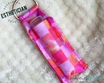 Checkered Pinks Print - Lip Balm Fob ONLY - Handmade - Cotton Fabric - Limited Stock Prints - (may vary from picture)