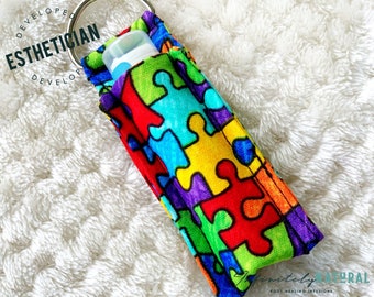 Autism Awareness Puzzle Pieces Print - Lip Balm Fob ONLY - Handmade - Cotton Fabric - Limited Stock Prints - (may vary from picture)