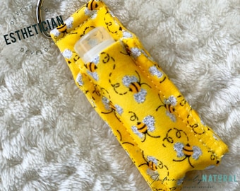 Bumble Bee Glitter Print - Lip Balm Fob ONLY - Handmade - Cotton Fabric - Limited Stock Prints - (may vary from picture)