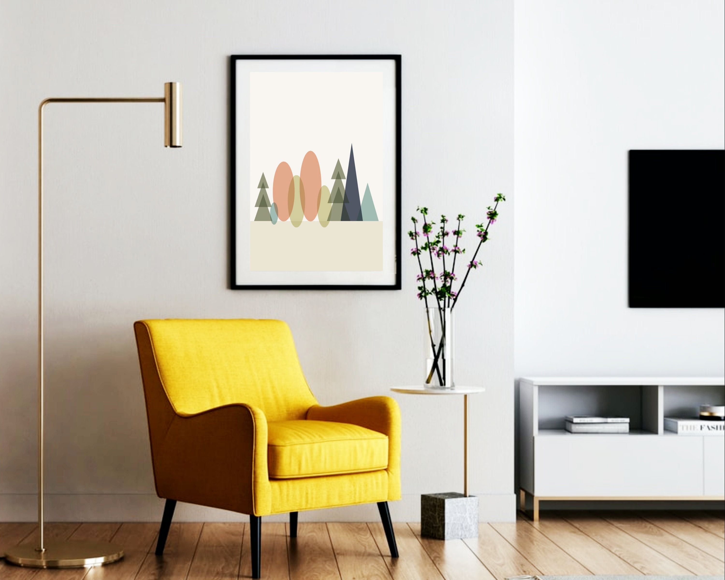 Forest Mid-century Modern Landscape Art Print Geometric - Etsy