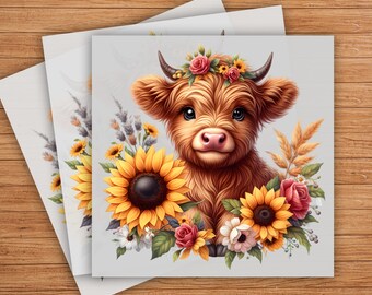 Baby Highland Cow with Flowers DTF Transfer: DIY Kids' Clothing