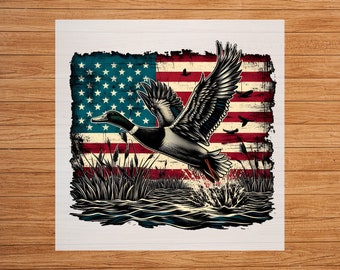 USA Flag Duck Hunting DTF Transfer, Patriotic Hunter&#39;s Pride, Custom Apparel for the American Outdoorsman, Ready to Press, Hoodie DTF Print
