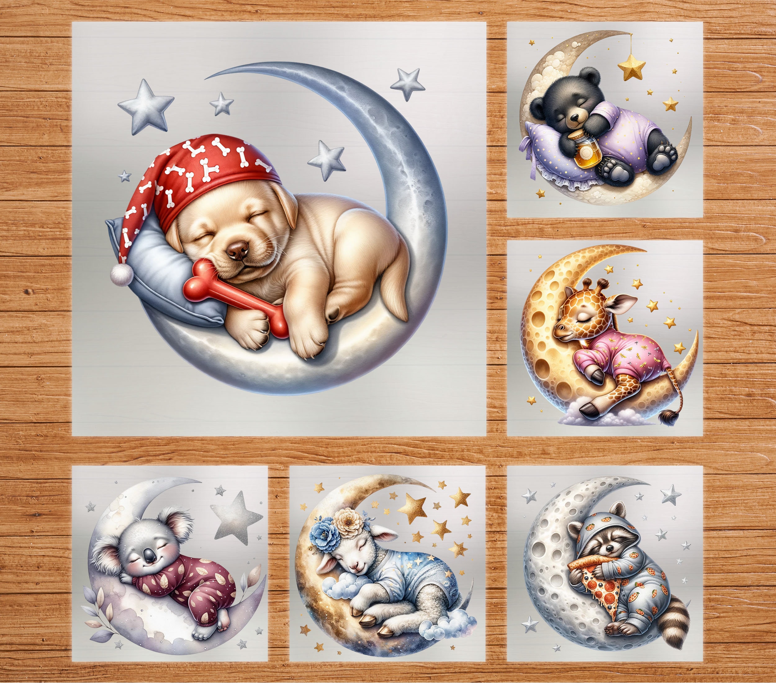 Baby Sleeping Animals DTF Transfer, 6 Different Adorable Designs, Iron on Decal, Ready to Press, Custom Kids Apparel, DIY Craft Supply