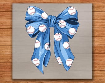 Blue Baseball Bow DTF Transfer: Sports Ribbon Print