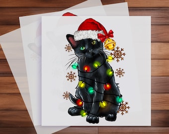 Christmas Black Cat DTF Transfers, Merry Christmas Cat, Ready to Press, Black Cat Ready to Press, T-shirt Transfers, Christmas DTF