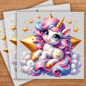 Baby Cute Unicorn Star DTF Transfer, Adorable Magical Design, High-Quality Print, Ready to Press, Perfect for DIY Projects, Kids&#39; Clothing