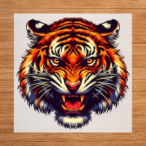 Tiger Head Mascot DTF Transfer: Custom Apparel Craft Supply
