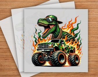 Velociraptor Monster Truck DTF Transfer: Ready-to-Press Adventure Apparel