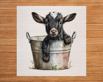 Baby Goat in Bucket DTF Transfer: Farm Animal Apparel