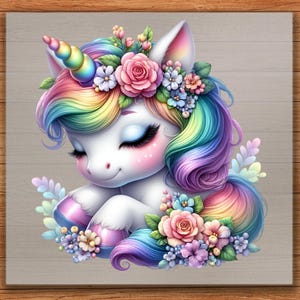 Sleeping Unicorn DTF Transfer, Adorable Pastel Pony With Flowers, Ready To Press For DIY Girl Shirts, Iron On Design, Heat Transfer