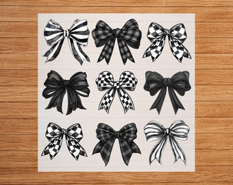 Black Checkered Bow DTF Transfer: Coquette Fashion Decal