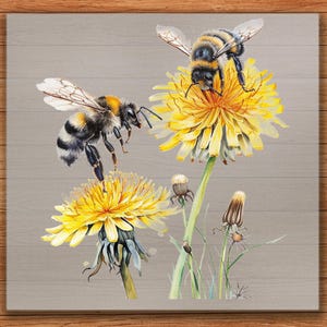 Bumble Bees on Yellow Flower DTF Transfer, Ready to Press Heat Transfer for Nature Shirt Design, Realistic Garden Bee Artwork