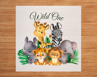 Safari Animals Wild One DTF Transfer, Baby Animals Design, Easy Iron on Decal, Ready to Press, Perfect for Custom Apparel, DIY Craft Supply