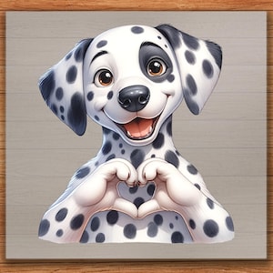 Happy Dalmatian DTF Transfer, Adorable Puppy Making Heart Shape, Ready to Press Pet Lover Shirt, Cartoon Dog Art