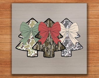 Army Style Christmas Trees DTF Transfer, Festive Bows, Iron-On