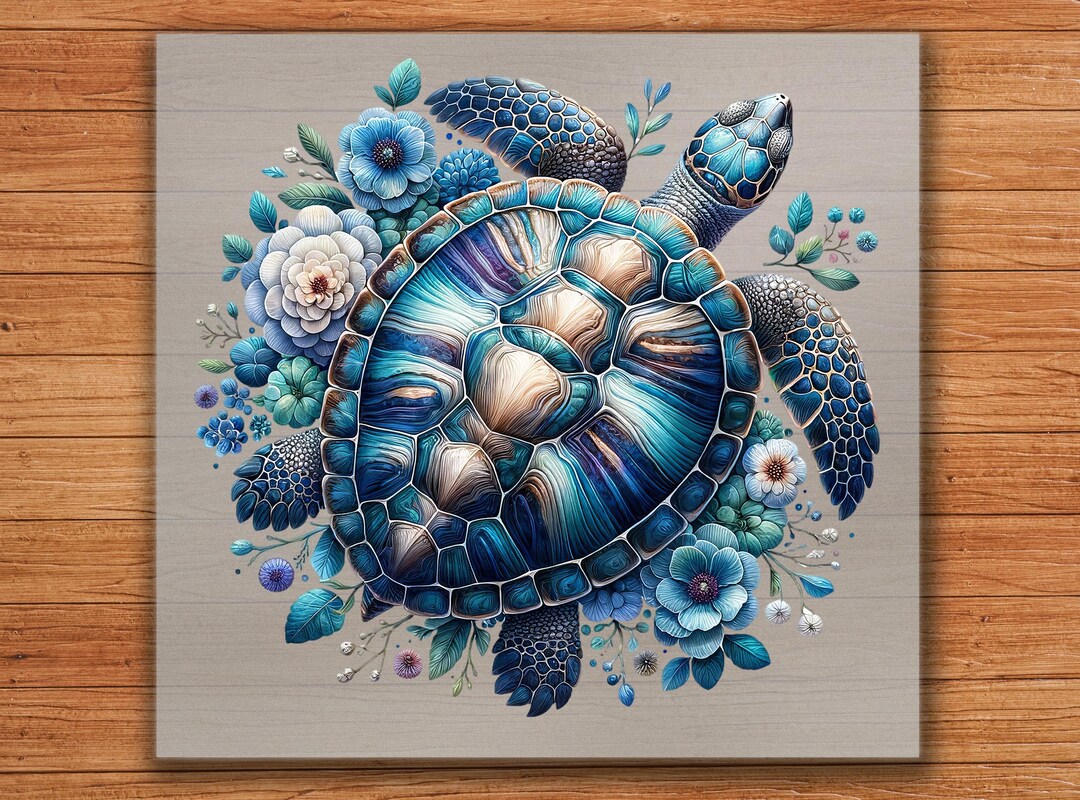 Floral Turtle Shell DTF Transfer: Blue Mosaic Coastal Apparel - Etsy
