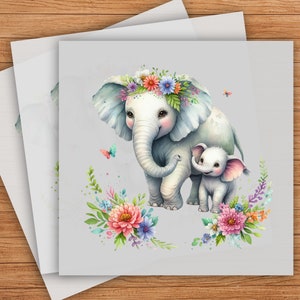 Elephant Mom and Kid Flowers DTF Transfer, Heartwarming Family Design, Ready-to-Press Graphic for Maternal Apparel,  Elephant & Illustration