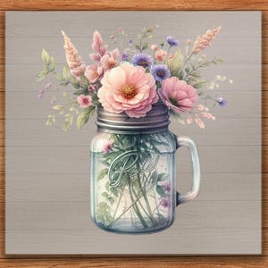 Pastel Flower Jar DTF Transfer: Farmhouse Floral Art, Ready to Press