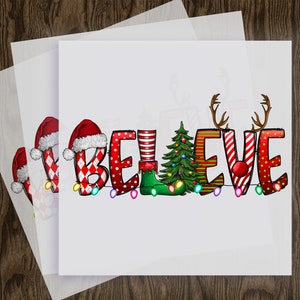 Believe Santa DTF Transfers, Believe Christmas, Ready to Press, Leopard Santa, Christmas, Direct to Film Transfers, T-shirt Transfers, DTF