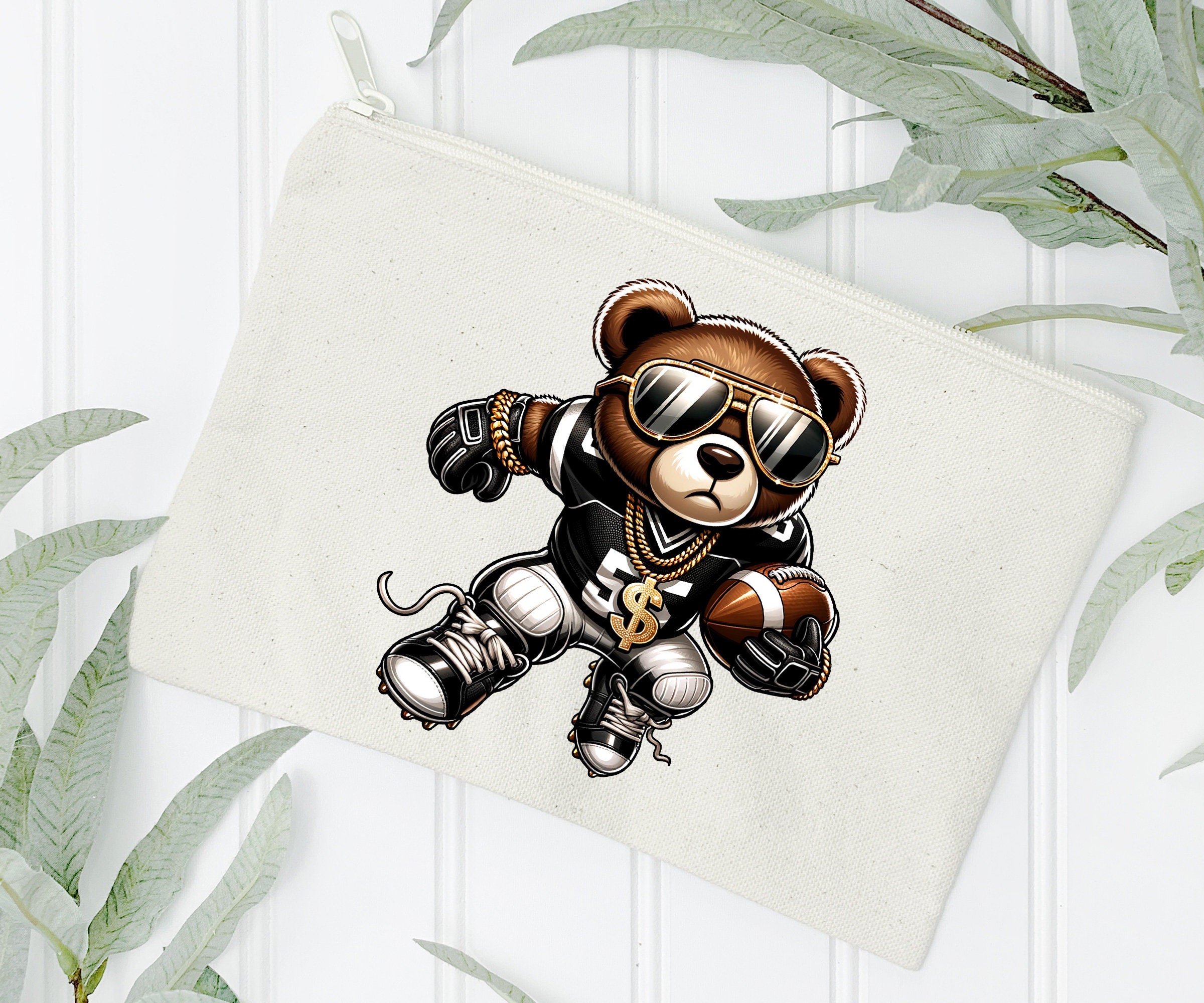 Hip Hop Football Graffiti Bear DTF Transfer, Cartoon Design
