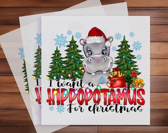 Christmas Hippo DTF Transfer, Holiday Apparel, Ready to Press