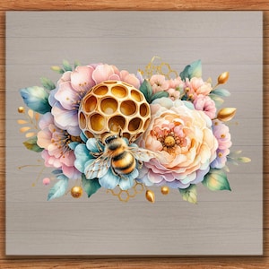 Detailed Bee DTF Transfer, Large Bumblebee with Wildflowers, Ready to Press DIY Iron-On for Floral Fashion or Gifts